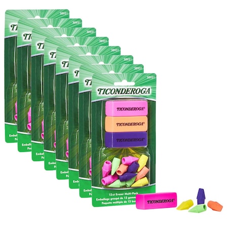 Dixon Pencil Shaped Erasers, 3 Assorted Neon Colors, 8PK 38931